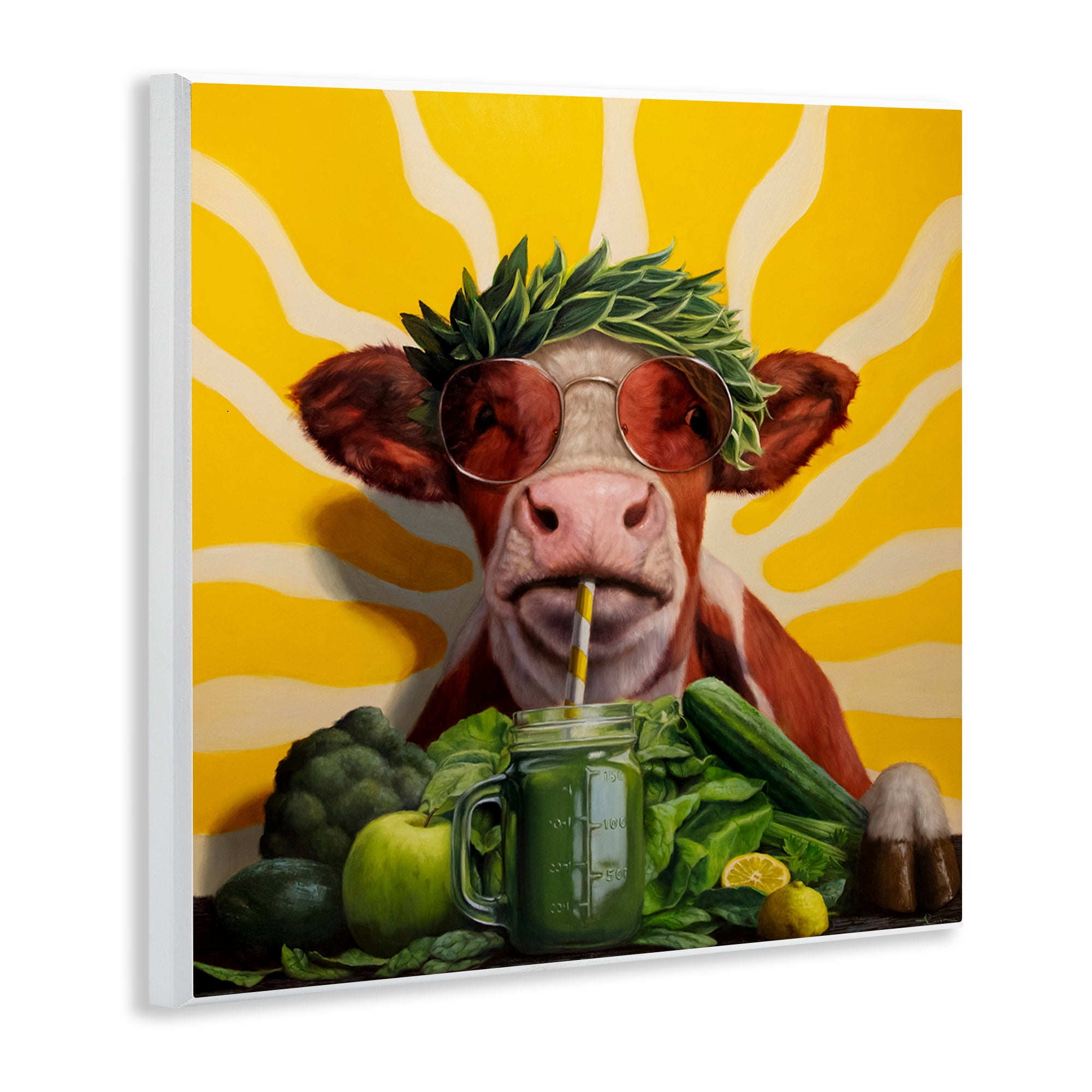 Stupell Industries Cow with Healthy Smoothie Food & Beverage Painting Unframed Art Print Wall Art, 12 x 12