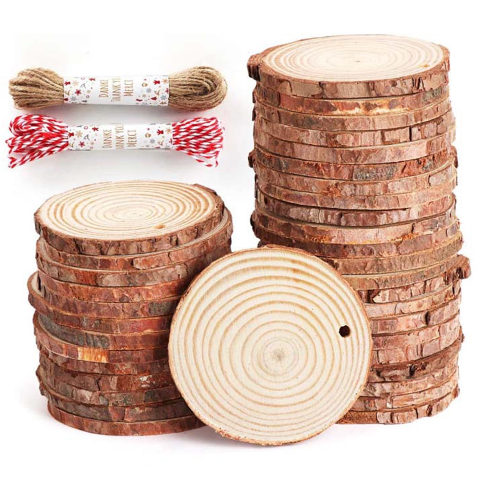 Fuyit Natural Wood Slices 15 Pcs 10-11cm Drilled Hole Unfinished Log Wooden 