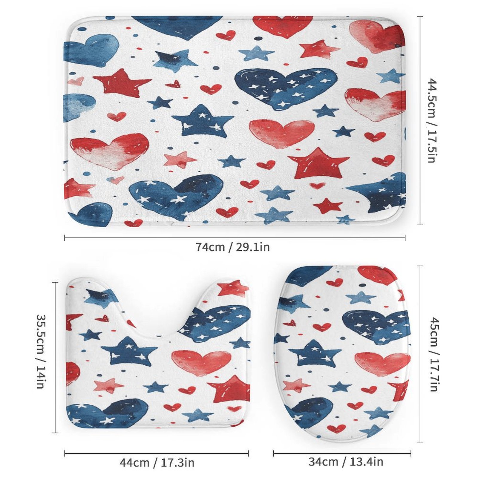 4th of July 4PCS Shower Curtain Sets with Rugs with Non-Slip Bath Mat Toilet Rug，72" X 72"