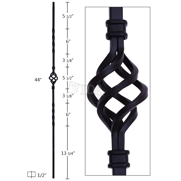 Matte Black Iron Balusters Spindles Metal Stair Parts Basket Twist