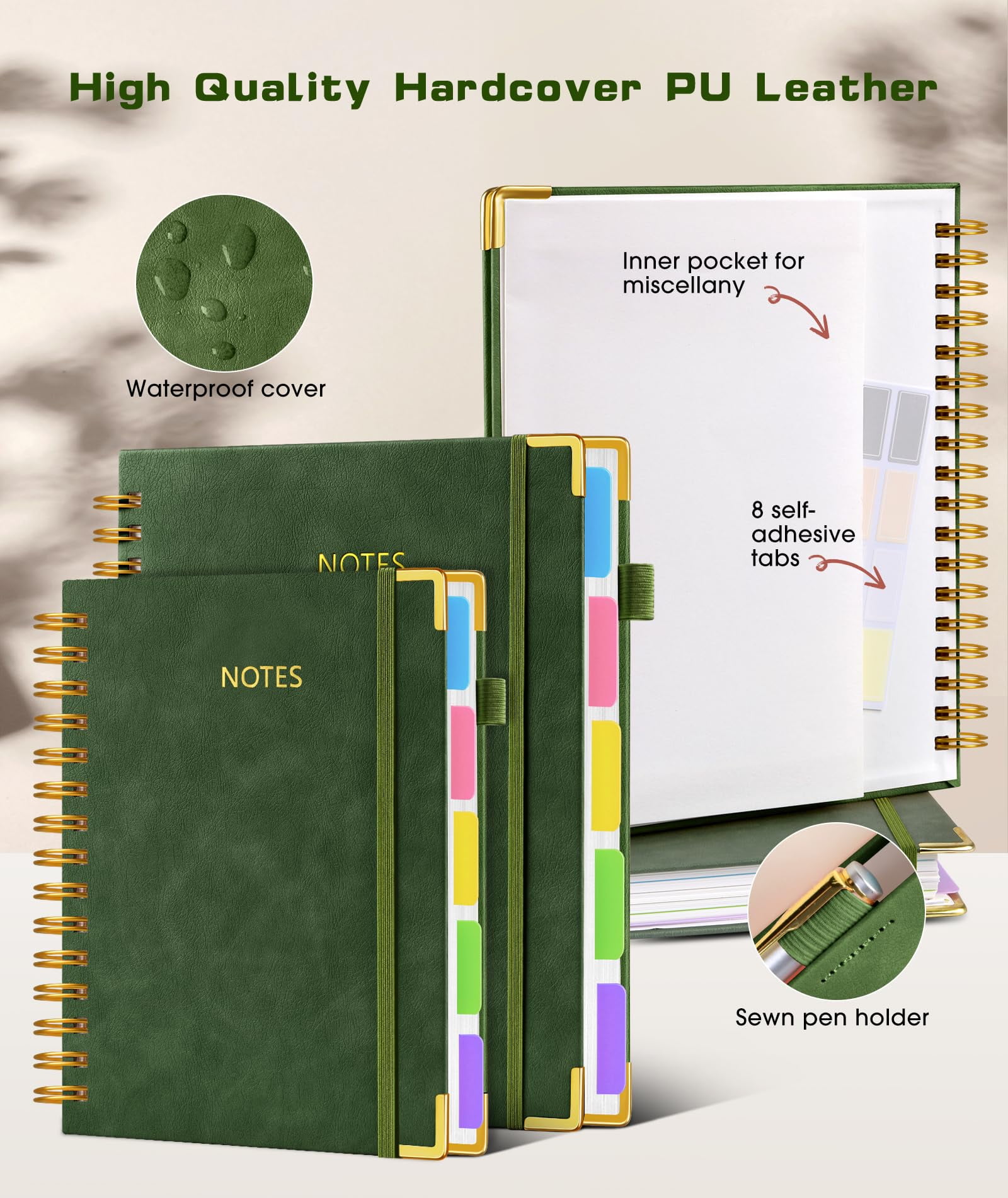 Notebook Journal with Removable Dividers Tabs, 300 Pages Leather 5 Subject Notebook College Ruled, 8"x10" Large B5 Notebooks for Work School Note taking, Lined Journal for Women