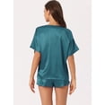 thumbnail image 3 of DARING DIVA Women's Satin Pajama Pullover T-shirt with Shorts Lounge Sets XL Lake Blue, 3 of 6