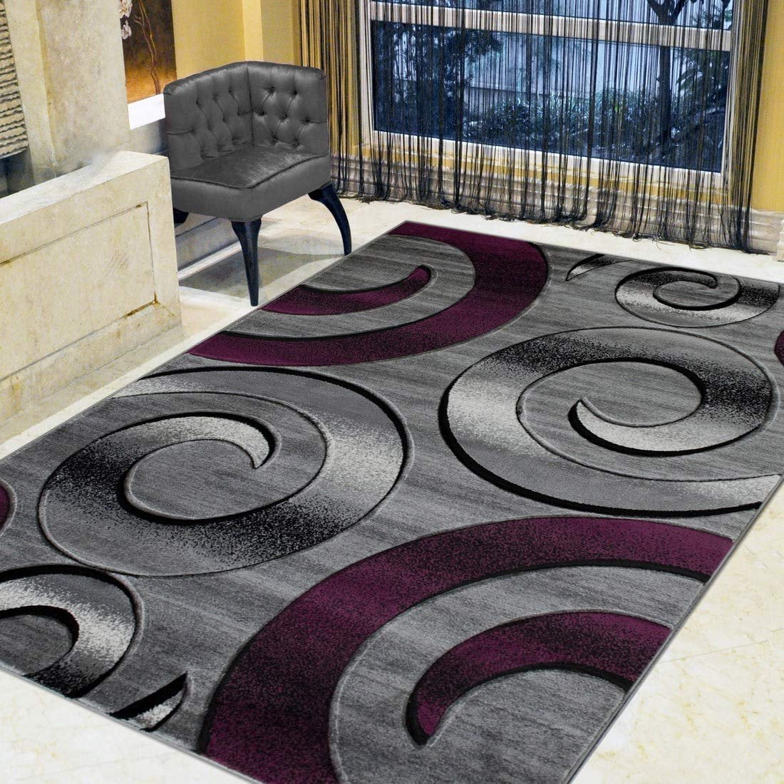 Swirls/Circles/Spiral Modern Abstract Contemporary Hand Carved Area Rug ...