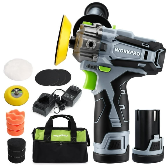 Pulidora inalámbrica WORKPRO 12 V con 2 baterías de iones de litio y kit