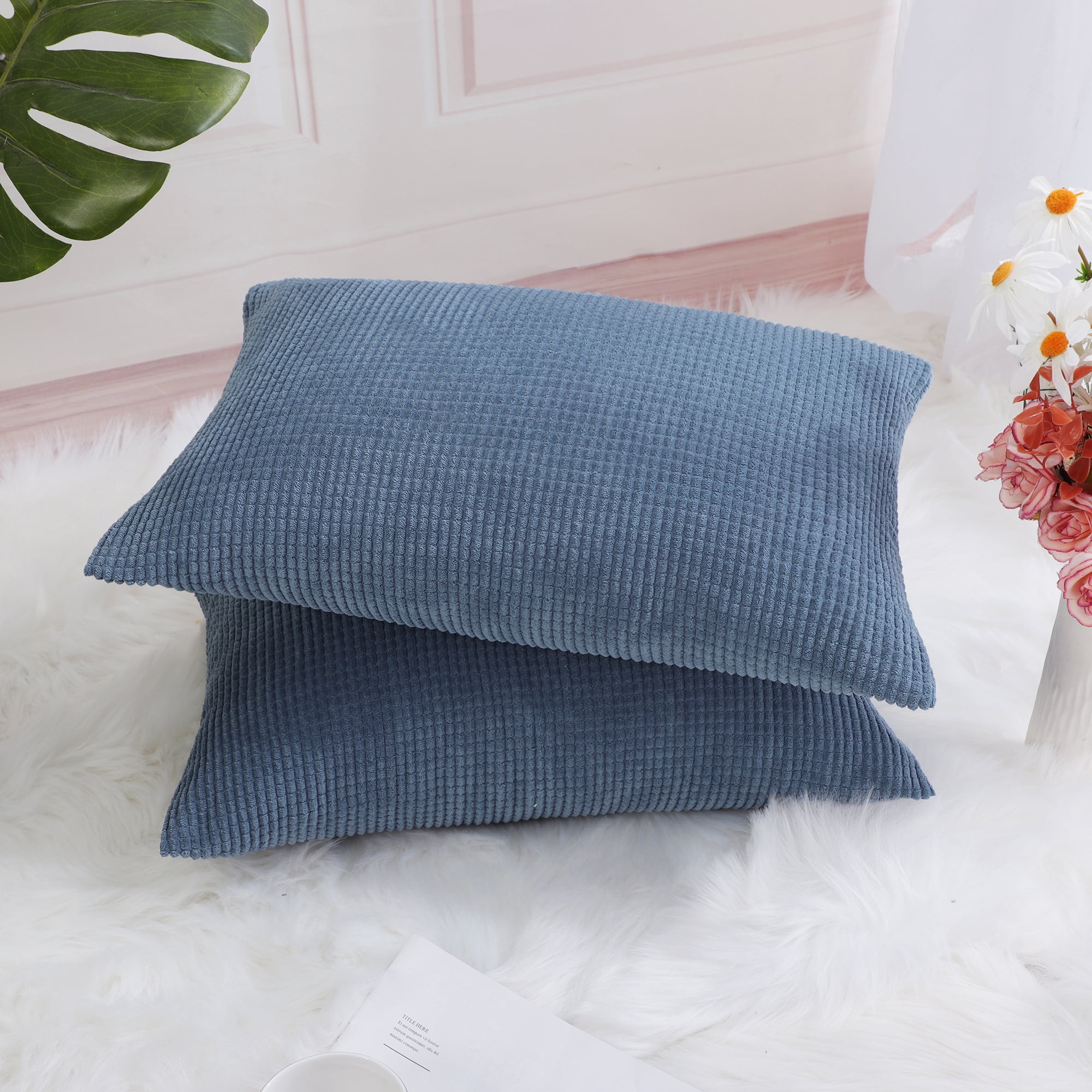 Unique Bargains 2-pcs Corduroy Decorative Throw Pillow Covers Teal Blue 12"x18"
