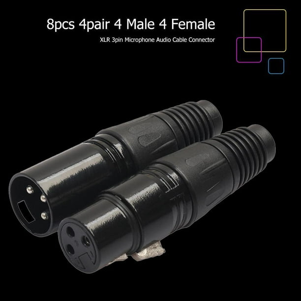Negro 8 piezas 4 macho 4 hembra XLR 3 pines micrófono Audio Cable conectores enchufes