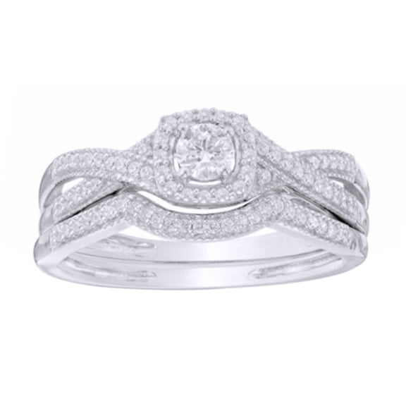 AFFY White Natural Diamond Frame Twisted Shank Bridal Ring Set In Solid Gold (0.33 Cttw)