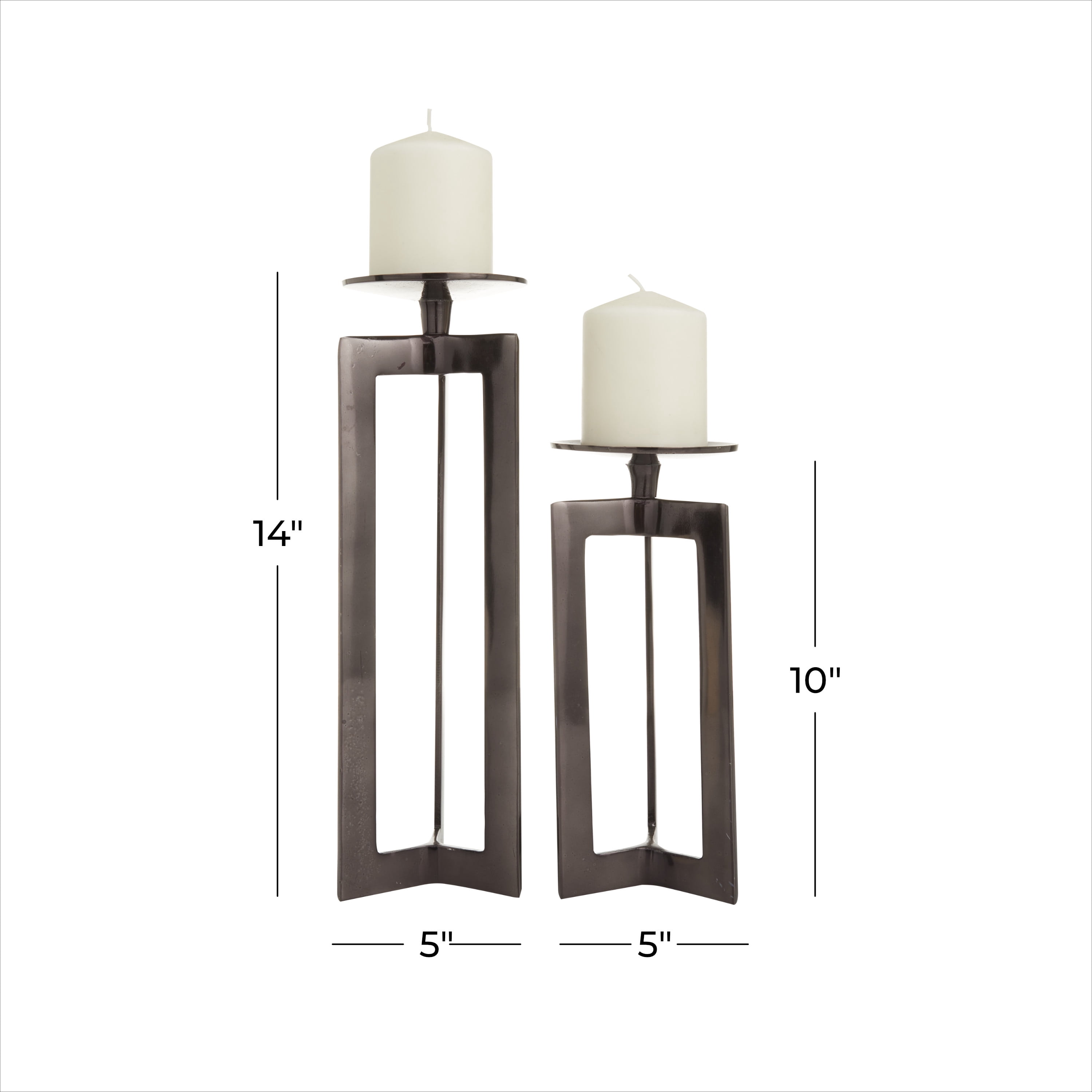 CosmoLiving by Cosmopolitan 2 Candle Bronze Aluminum Geometric Pillar Candle Holder, Set of 2