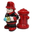thumbnail image 2 of Ebros Fireman Fighter W/ Hose By Red Fire Hydrant Ceramic Salt & Pepper Shakers, 2 of 7