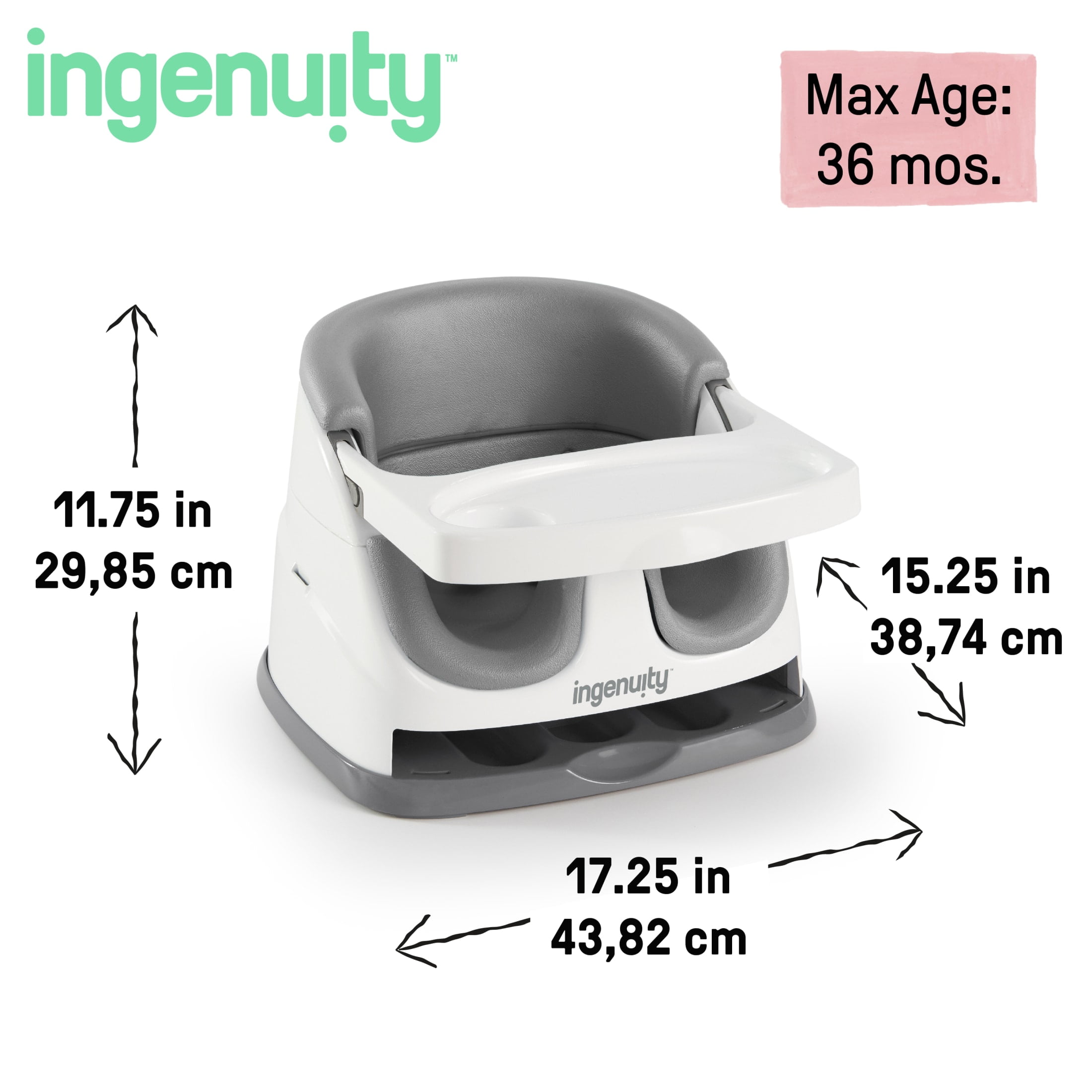 Ingenuity Baby Base 2-in-1 Convertible Feeding High Chair with Self Storing Tray, Grey