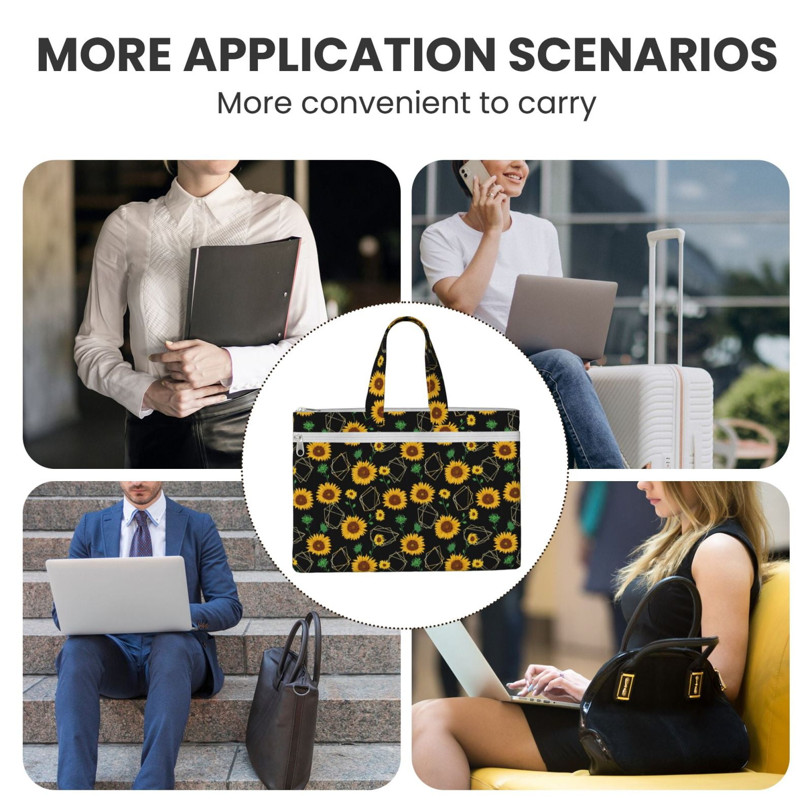 Kdxio Sunflowers3 File Tote Document Bag Business Briefcase Bag Document Organizer Tote Briefcase for Letter A4 Files Business Teacher Office Bag