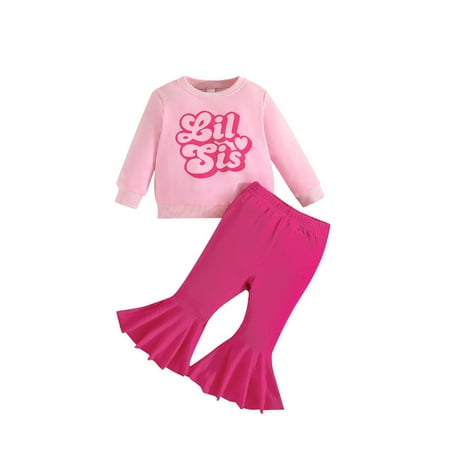 

KDFJPTH Outfits For Toddler Girls Fashion Sweet Sister Letter Top Lace Flare Trouser Suit Clothes Set