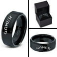 thumbnail image 4 of Tungsten Gamer Typography Writing Band Ring 8mm Men Women Comfort Fit Black Beveled Edge Polished, 4 of 4