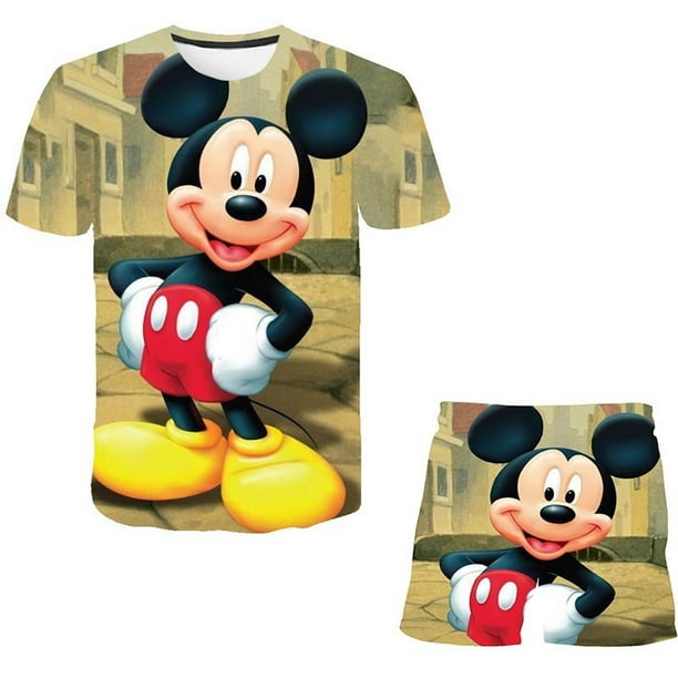 Baby Mickey Mouse Sets Girls Fashion Disney Suits Summer Short Sleeve Tops Tees+Short Trousers 2pcs/Outfits Clothing 1-14 Years7T Gao Jinjia LED