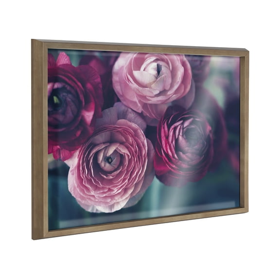 Kate and Laurel Blake Yours Truly Framed Printed Glass Wall Art by Kristy Campbell, 18x24 Gold, Bold Dramatic Flower Art for Wall Home Decor