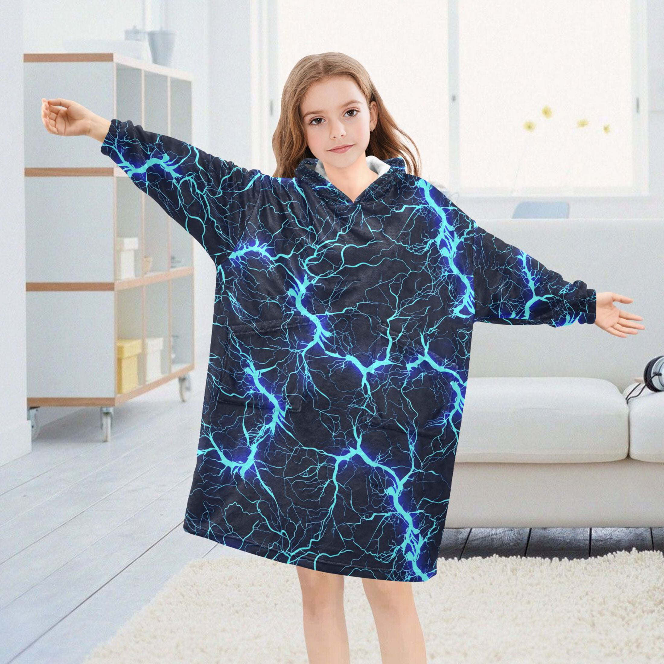 joogoo Wearable Blanket Hoodie for Blue Lightning Flannel Sherpa Pocket 3-14 YR S