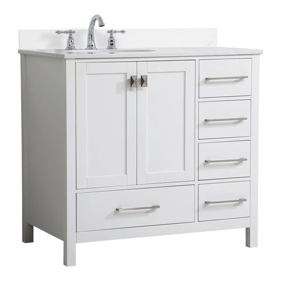 36 inch Single Bathroom Vanity in White with Backsplash