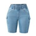 thumbnail image 4 of LIIPEE Women Jean Shorts Elastic High Waisted Straight Leg Denim Shorts With Pockets Female Leisure Daily Wear Going Out Shorts,Light Blue,M, 4 of 4
