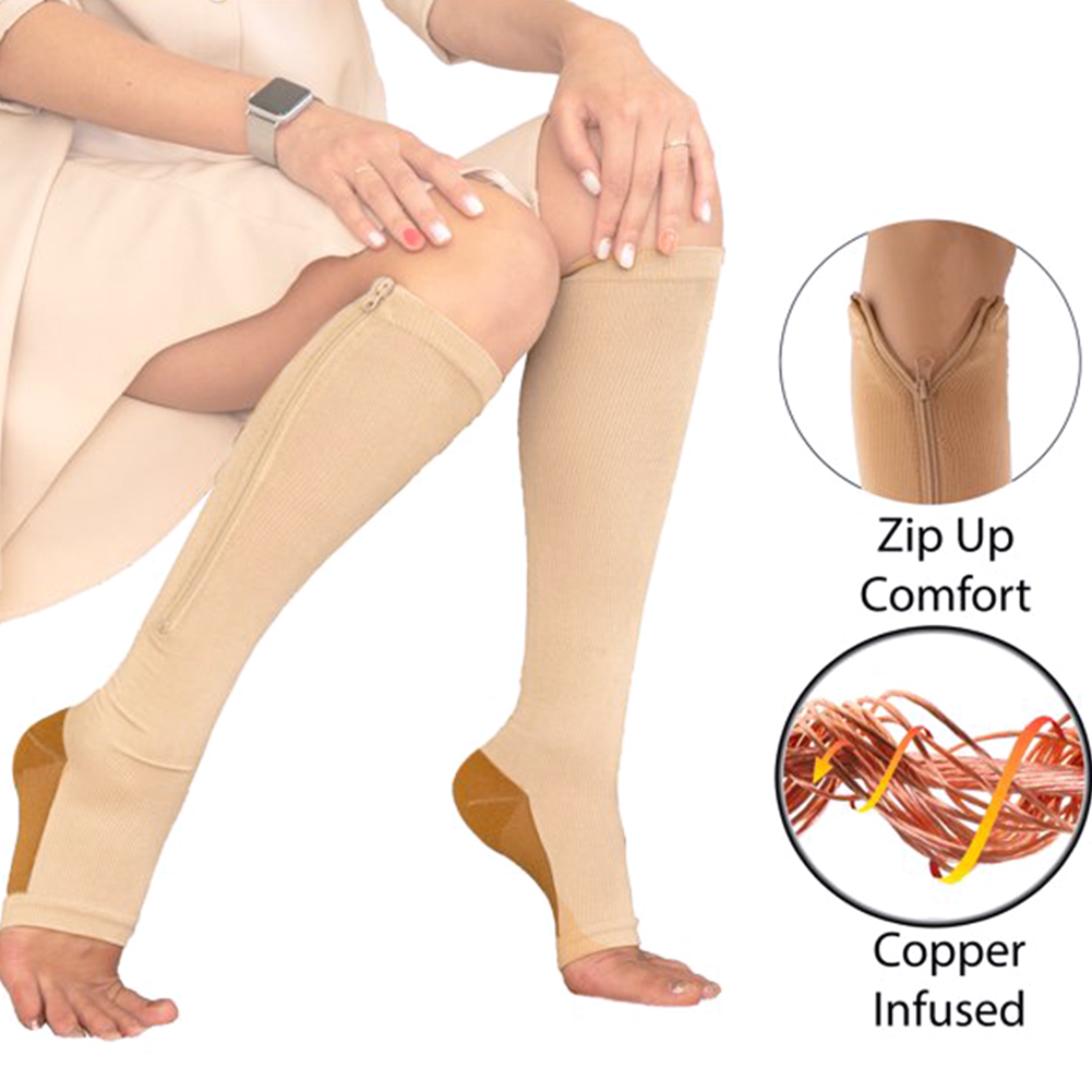 Copper Infused Zipper Compression Socks Zip Up Circulation Pressure