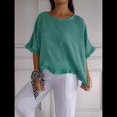 thumbnail image 4 of Blusa de Algodón y con Cuello Redondo, Dobladillo con Volantes y Corta, Color Liso, para Mujer. Verde L, 4 of 7