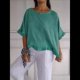 thumbnail image 4 of Blusa de Algodón y con Cuello Redondo, Dobladillo con Volantes y Corta, Color Liso, para Mujer. Verde L, 4 of 7