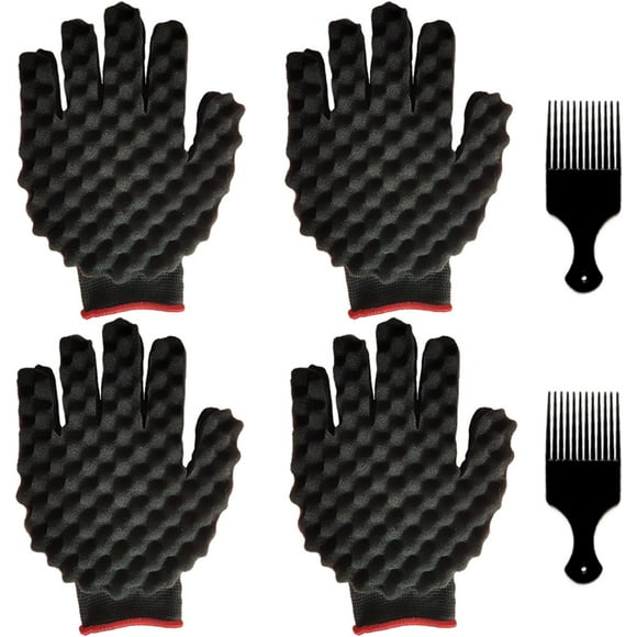 ERDS-4PCS Hair Curl Sponge Gloves, Magic Curly Sponge Gloves Barber Curl Twist Sponge Glove Hair Sponge for Curling Twisting and Dread, Hair Brush Sponges for Black Men Curls (Right Glove)