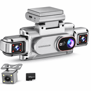 Gazily 4 Channel Dash Cam Front and Rear with 64GB Card, 1080P Dash Camera for Cars with Front, Rear, Left & Right Cameras, WiFi App, Night Vision, 4-Way Recording & Display, 3" IPS Screen