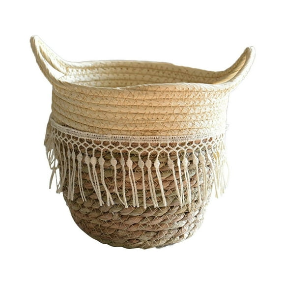 Clearance! Seagrass Wicker Basket Flower Pot Folding Basket Storage Basket Decoration A