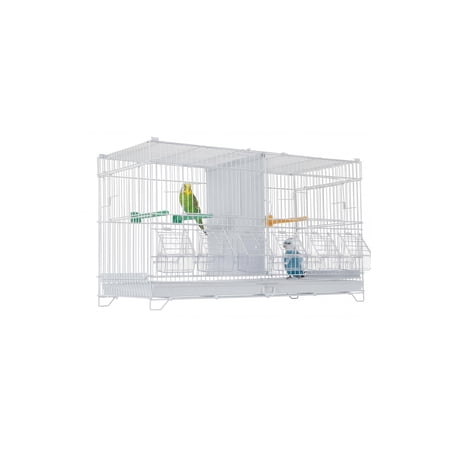 Stackable Breeding Bird Cage, 23 in L Center-Divided Breeder Cage for Parrots & Small Birds - Removable Divider - Pull-Out Tray - Rolling Stand w/ Lockable Casters, White