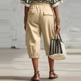 thumbnail image 4 of Womens Capris with Pockets Loose Fit Casual Capri Pants Dressy Lightweight Ladies Baggy Cargo Pants for Hiking Khaki M, 4 of 4