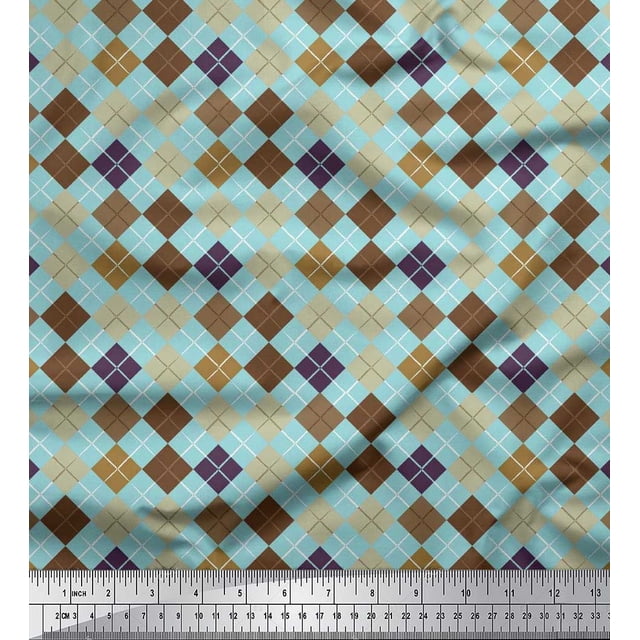 Soimoi Cotton Poplin Fabric Argyle Check Print Fabric by Yard 42 Inch Wide