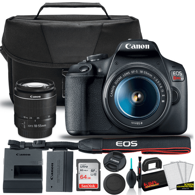 Canon EOS Rebel T7 DSLR Camera with 18-55mm Lens (Wi-Fi) Bundle with Bag, 64GB Memory Card & Accessories(International Model)