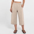 thumbnail image 6 of QATAINLAV Womens Summer Drawstring High Waisted Capri Pants Solid Color Casual Cropped Trousers with Pockets, Khaki, XXL, 6 of 9