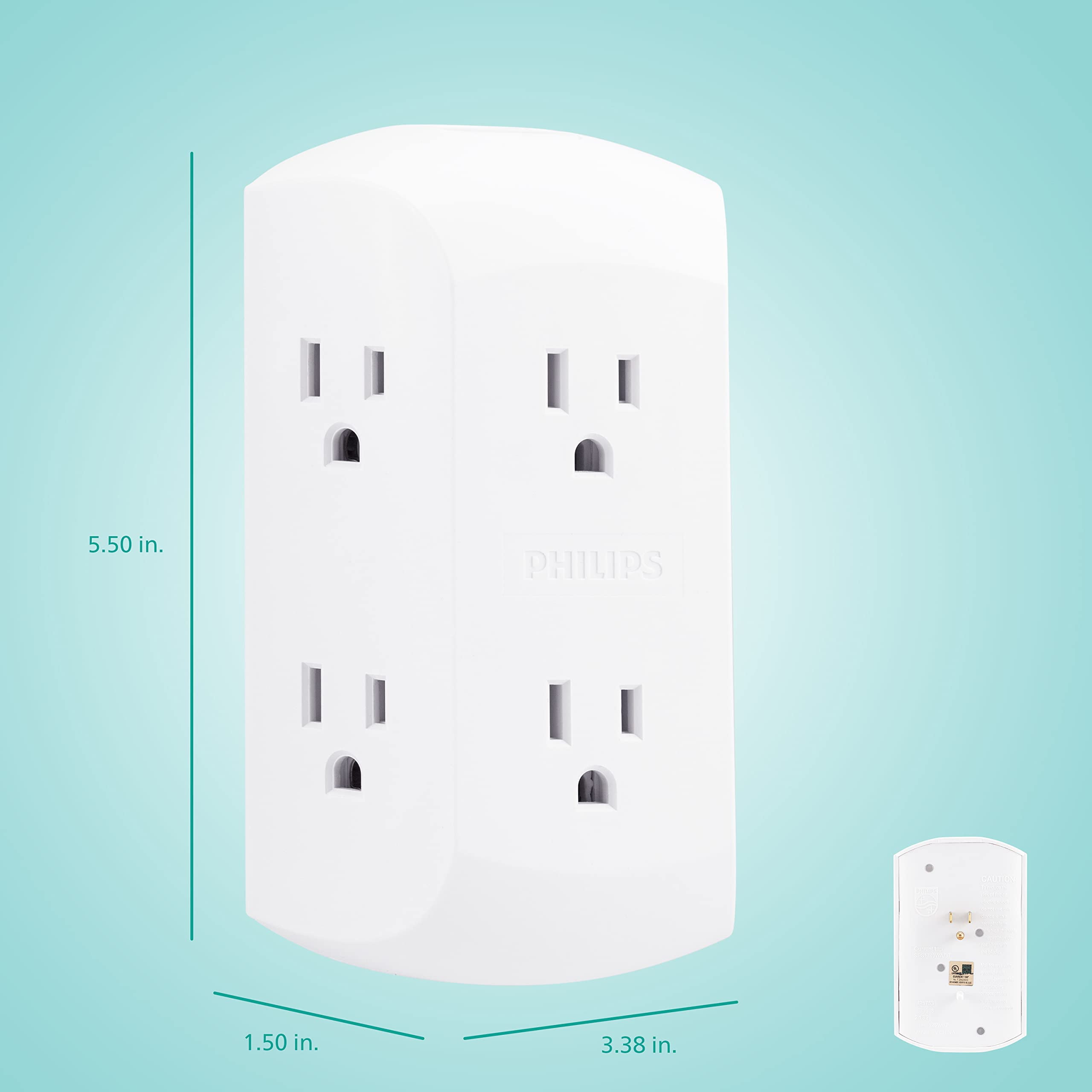 4-Pk Philips 6-Outlet Extender, Grounded Wall Tap, 3-Prong - White SPS1744WA/37