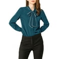 thumbnail image 5 of Allegra K Women's Tie Neck Button Down Work Long Sleeves Blouse Shirts, 5 of 6
