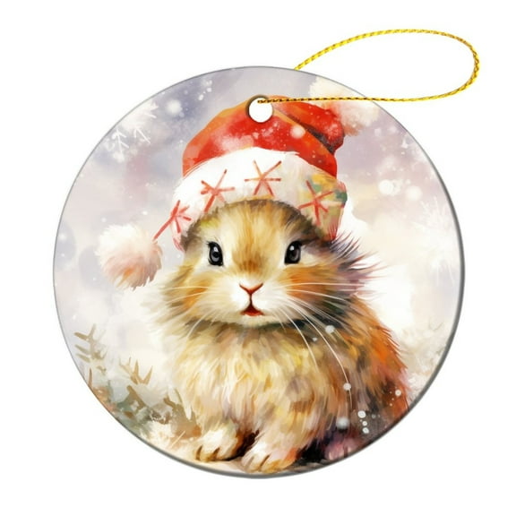 Ceramics Ornaments Rabbit Animal Print Stocking Name Tags Christmas Pattern Cute Bunny Hat Christmas Home Office Tree Decorations for Family Friend
