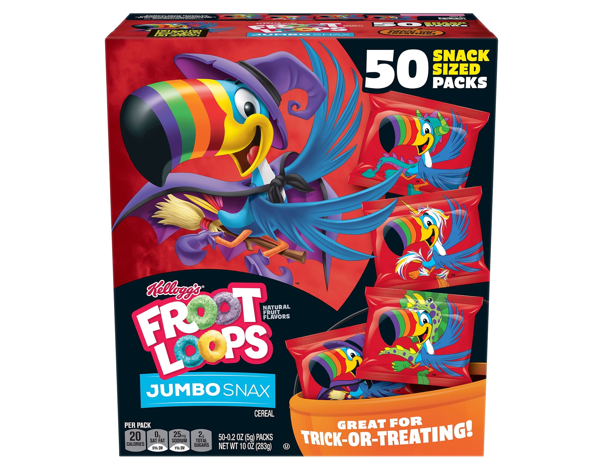 Kellogg's Froot Loops Jumbo Snax Cereal Snacks 50 x .2oz Halloween