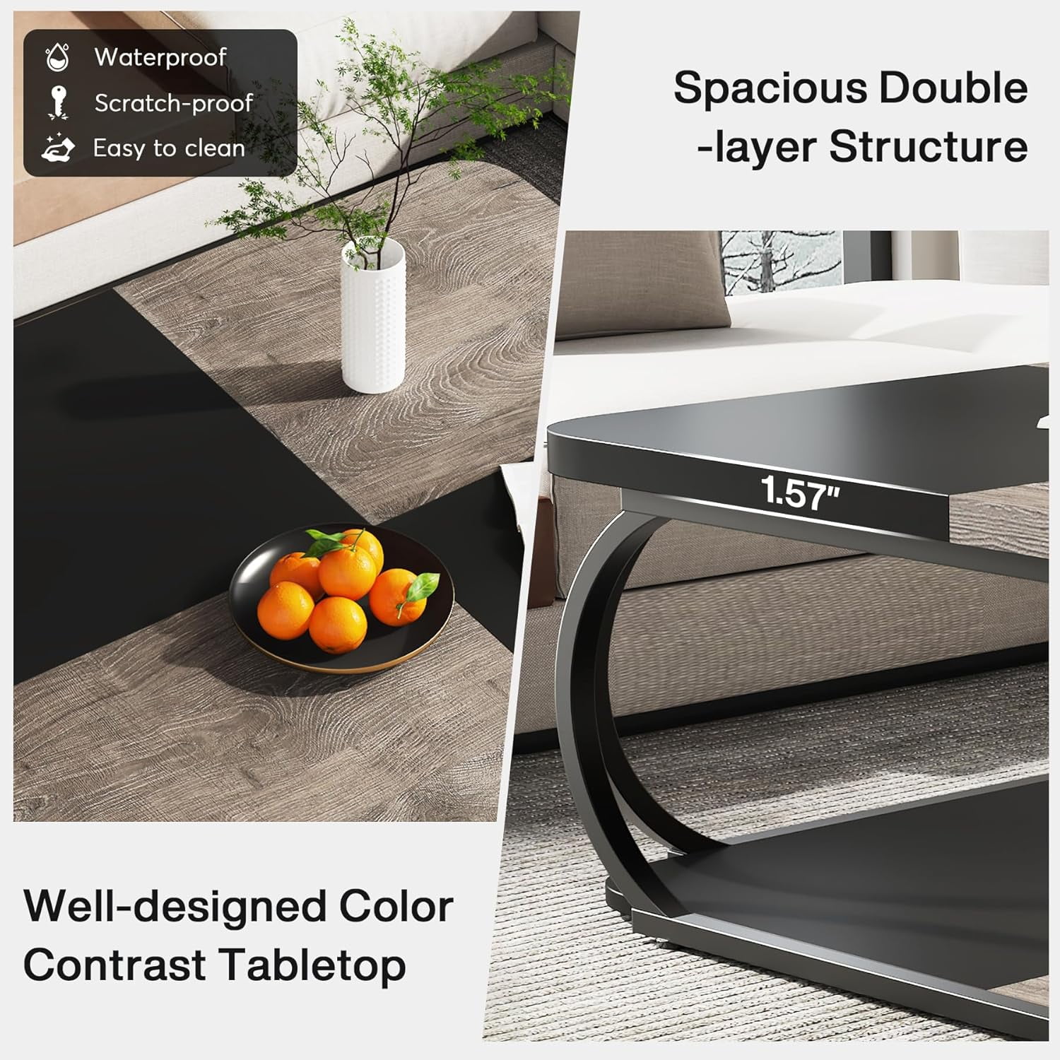 Tribesigns Coffee Table with Open Storage Shelf for Living Room, 39 Inch Large Wood Center Table