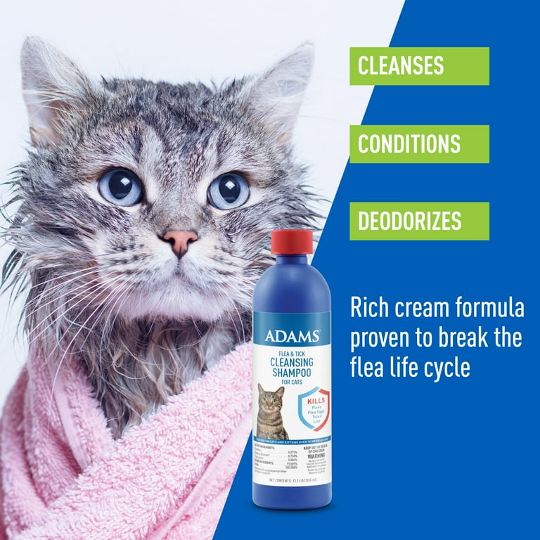 Adams Flea Tick Cleansing Shampoo For Cats Flea and Tick Treatment for Cats and Kittens Unscented 12 Ounces