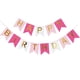 thumbnail image 1 of Pink Happy Birthday Banner with Gold Letters, Banner for Party Decorations, Swallowtail Flag Happy Birthday Sign, 1 of 4