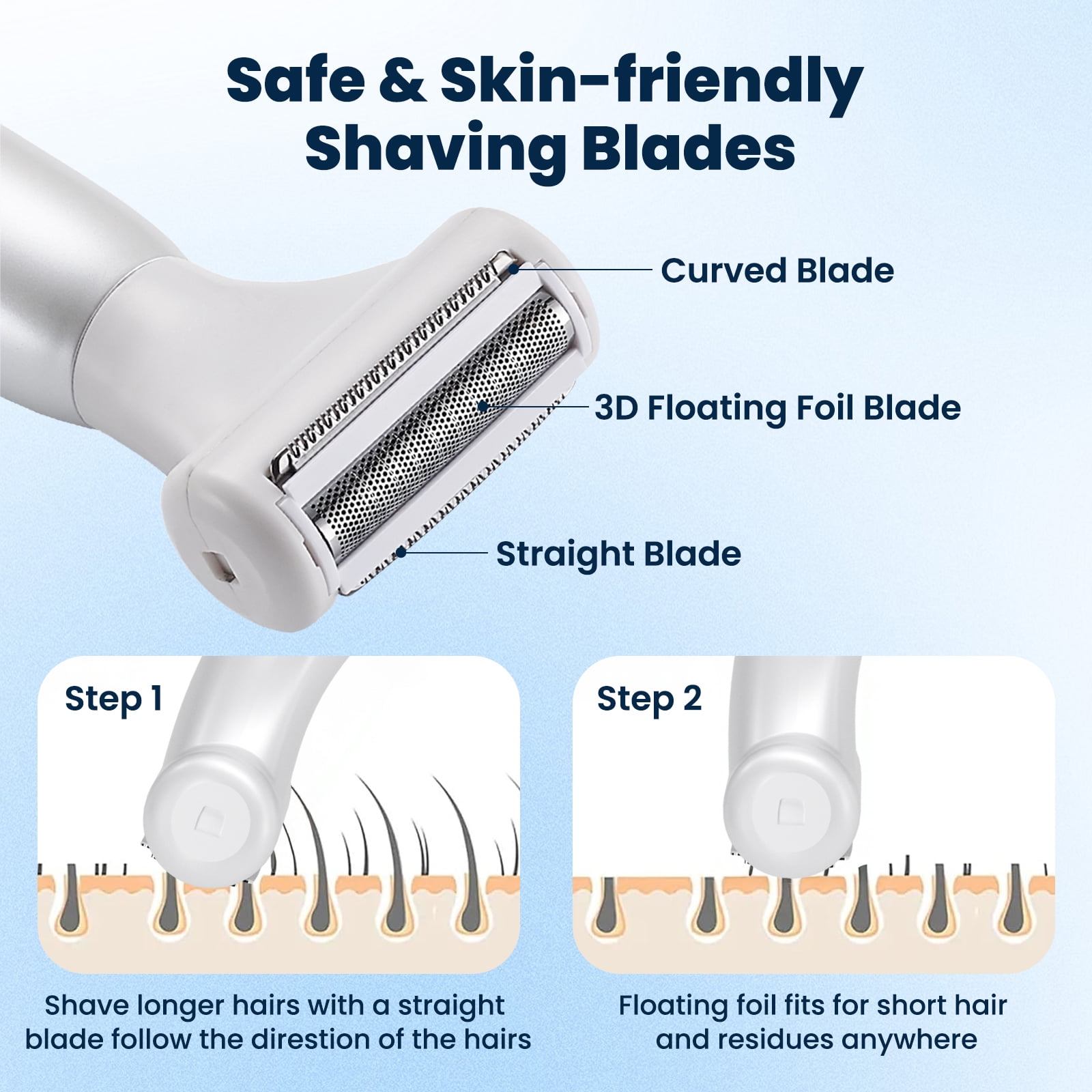 MTUYELI Electric Razor for Women - 8 in 1 Personal Replaceable Facial Eyebrow Razors & Nose Hair Trimmer, Wet Dry Bikini Trimmer, White