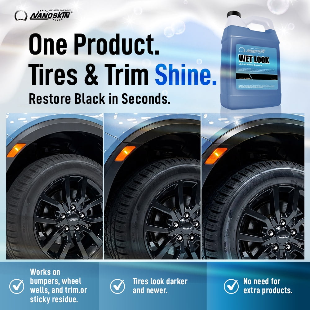 Nanoskin WET LOOK All Season Dressing 1 Gallon - Exterior Rubber & Plastic Solvent Based Dressing for Car Detailing | Produces a Deep, Rich, Long lasting shine | For Cars Trucks, Motorcycles, RVs