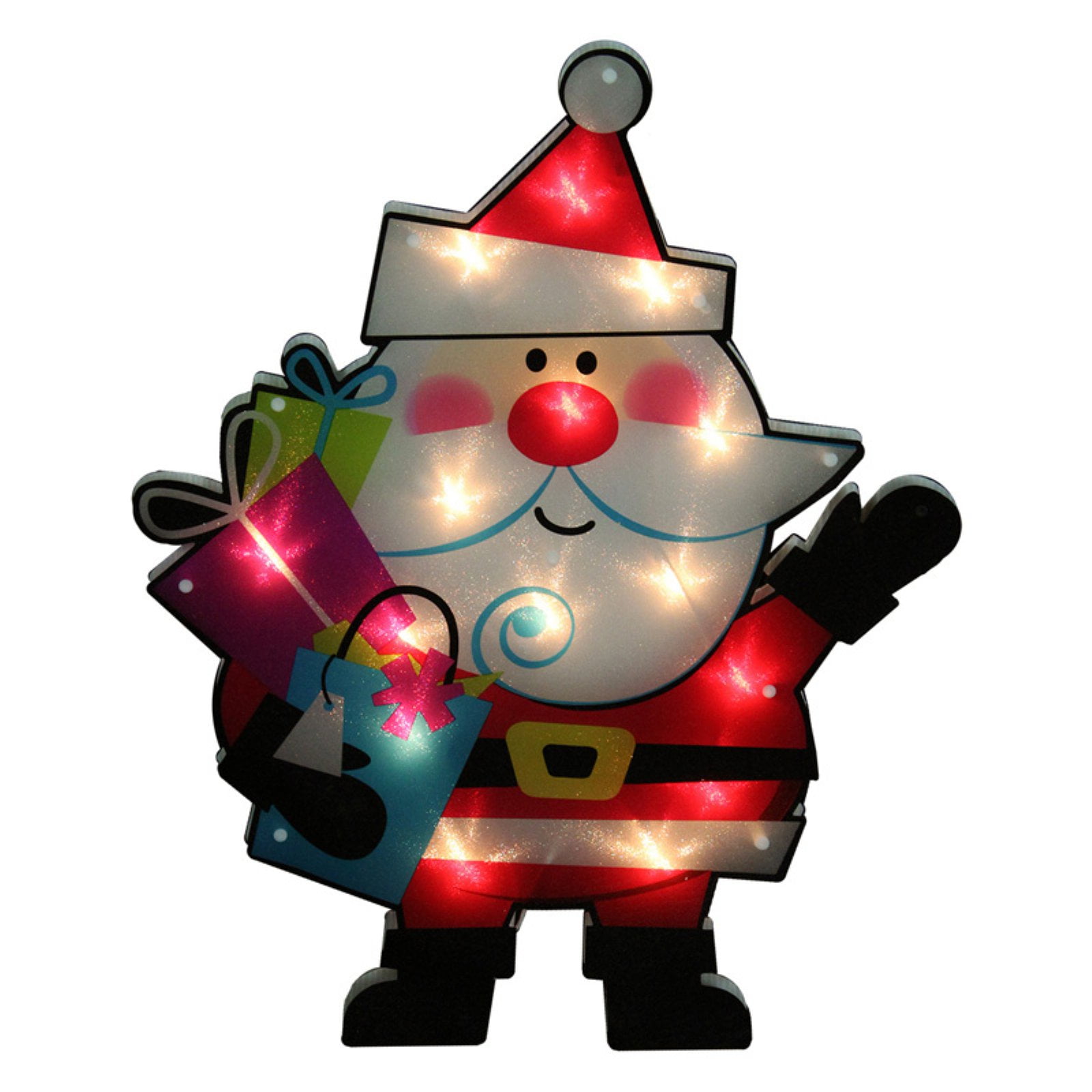 Impact Lighted Shimmering Santa Claus with Gifts Christmas Window ...