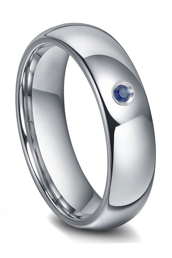 Tungsten Carbide 6MM Sapphire Dome Comfort Fit Mens Wedding Band Ring Sz 5.0