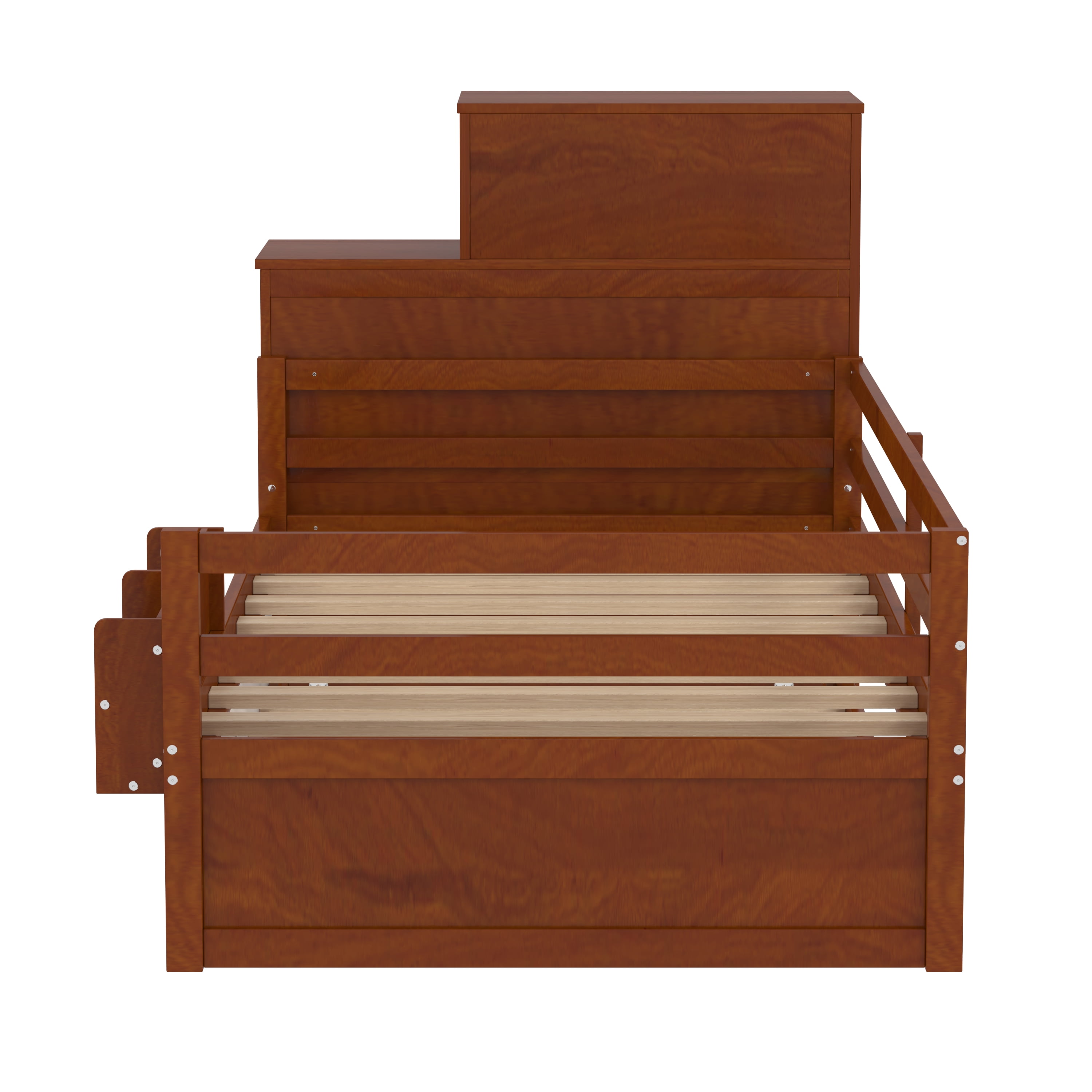 Euroco Wood Twin Size Daybed with Trundle, Storage Bed with Bookcase and Wardrobe, Walnut