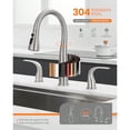thumbnail image 4 of 3 Hole Kitchen Faucet with Pull Down Sprayer Brushed Nickel Double Handle High Arc Faucet for Kitchen Sink with 3 Mode Spray Stainl Steel T-3005BN, 4 of 7