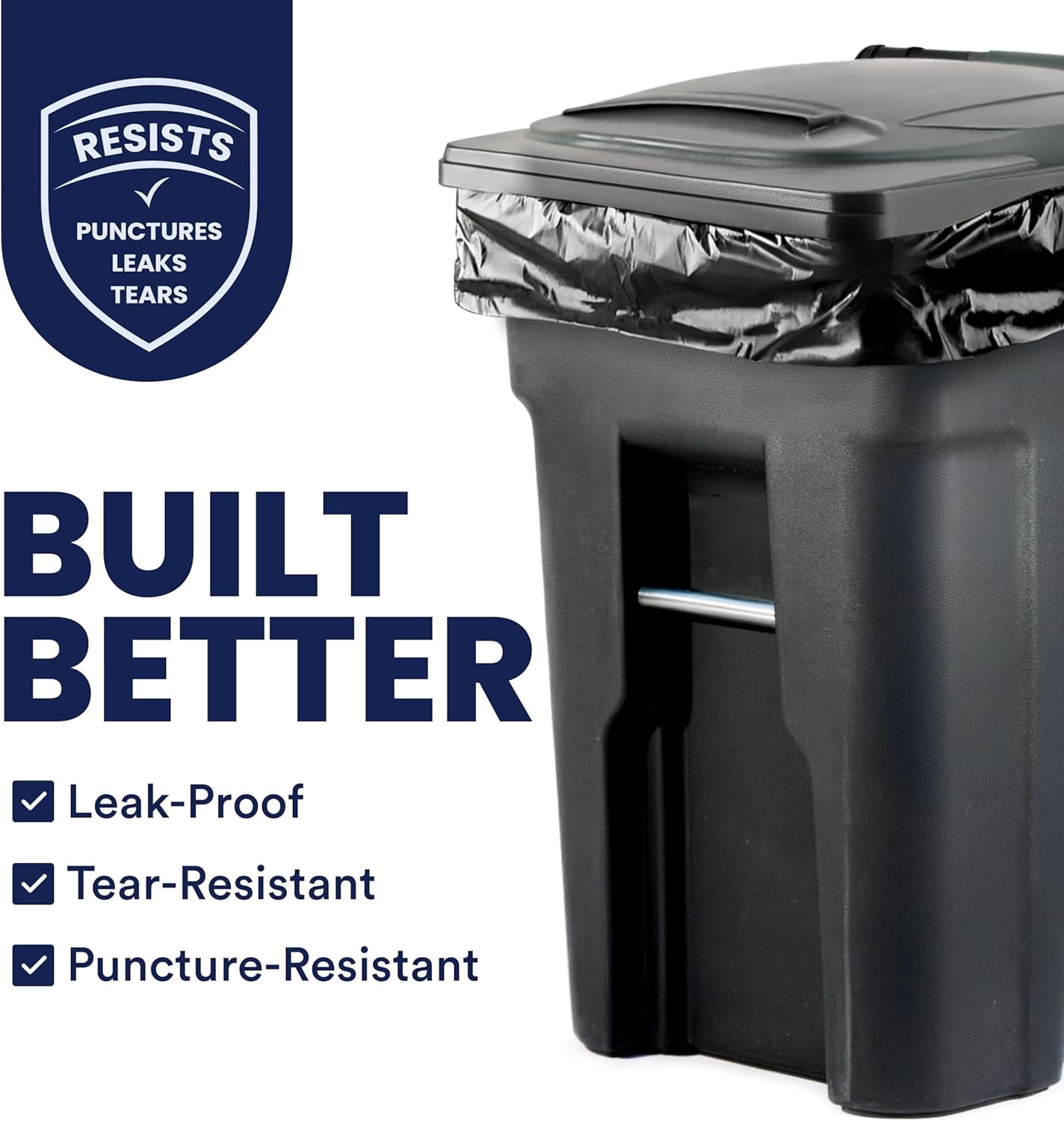 95-96 Gallon Heavy Duty Black - Contractor Grade, Extra Large Garbage Bags for Construction & Outdoor Trash Cans, 1.2 Mil Thick, 61” x 68” (15 Count Roll)