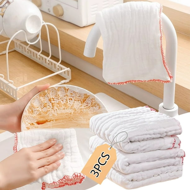 Paquete de 6 paños de cocina | Paños de fibra absorbente gruesa con estampado de cuadros blancos | Trapo multiusos para cocina, baño, mesa de comedor, encimeras y limpieza de superficies
