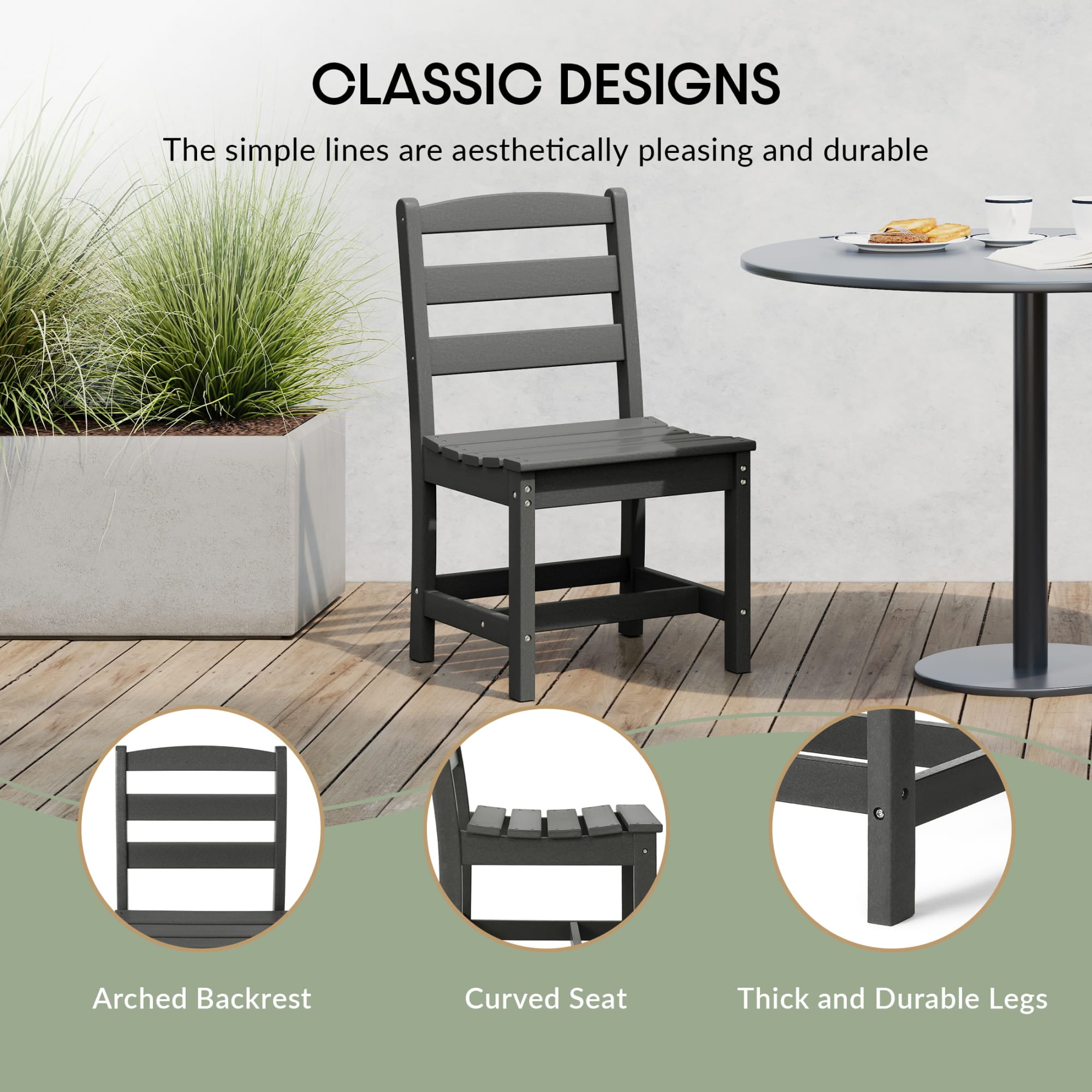 WestinTrends Ashore Outdoor HDPE Patio Classic Armless Dining Side Chair, Gray