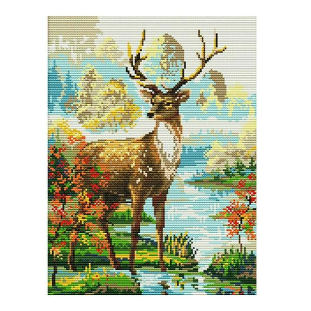 Kit De Estampado Con Impreso - Ciervo Animal, Para el arte De De 14CT 29x36cm